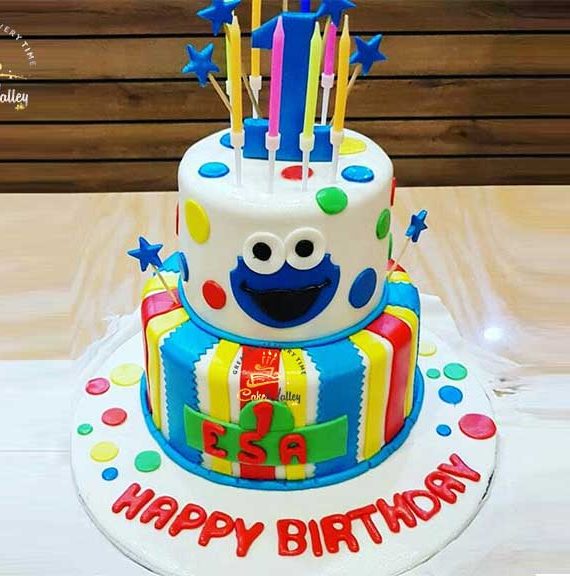 Baby 1st Birthday cookie monster cake